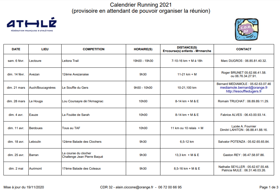 Calendrier CDR 2021